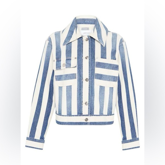 Current/Elliott Sammy Jacket Bay Stripe Blue & Cream Denim Jacket Classy XS 0 - Picture 14 of 14